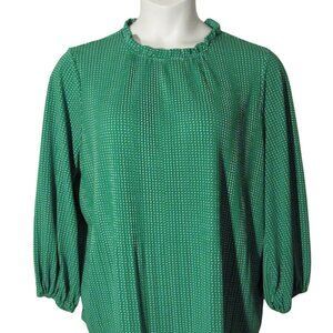 Adrianna Papell XL Green White Polka Dot Shirt Top Blouse